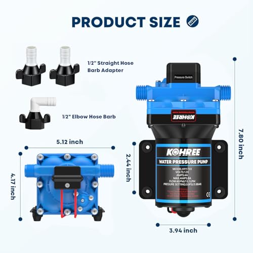 Image of Kohree RV Water Pump 4.0 GPM 55 PSI, 12V DC Fresh Water Pump for Camper, Replacement for 4008-101-A65 /E65, Self Priming Diaphragm Pump with Pressure Switch for RV Kitchen Bathroom Marine Yacht Garden