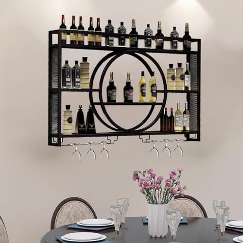 Étagère murale pour bouteilles d'alcool avec support verres suspendus