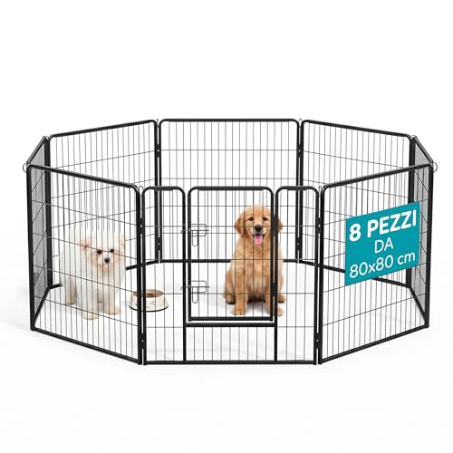 AQPET Recinto in ferro per Cani e Gatti Roditori 80x80 cm 8 Pezzi Per interno esterno da Giardino