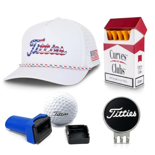 Image of Curves & Clubs Titties Golf Hat, Funny Rope Snapback for Men with USA Flag, Breathable Performance Golf Cap