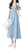 【Simple But Trend-on】Womens casual sweetheart neck high waisted tie-knot maxi long jean jumper dress 【Features】Pull on closure, sleeveless straps design, slim fit, back ruched expandable stretchy design, around mid-calf length, flowy big hem, midi-lo...