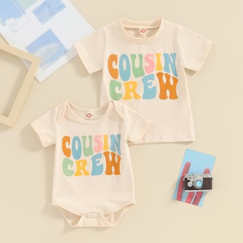 Kuriozud Brother and Sister Matching Outfits Toddler Baby Boy Girl Short Sleeve Rompers T Shirt Top Sibling Matching Outfits2