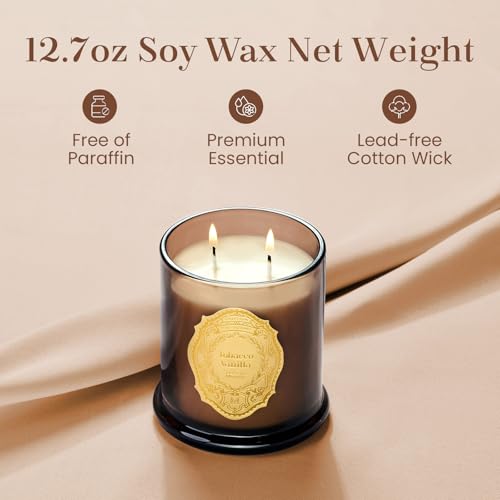 M&SENSE 360g Soy Scented Candles Tobacco Vanilla - 60 Hours Long Burning, Natural Non-Toxic Glass Jar with lid Candle, Aromatherapy for Relaxing, Luxury Birthday/Mother's Day Gifts for Women - Image 3