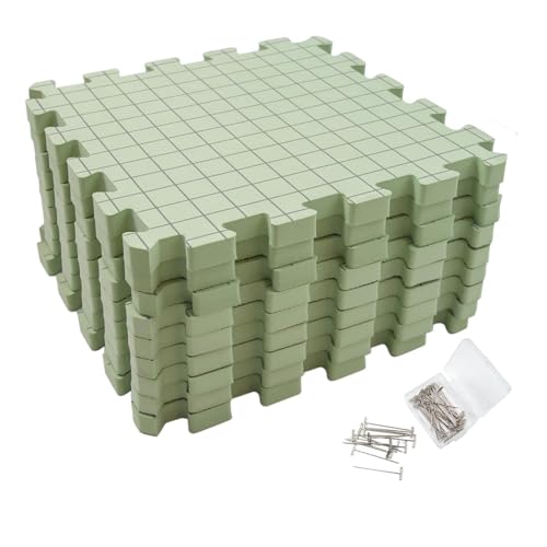 Lot de 4 Tapis de Blocage tricotés - 32 x 32 cm - de Mousse pour Tapis à Tricoter - avec Aiguilles en T - pour Tricot et Crochet - avec 50 Broches en T en Acier