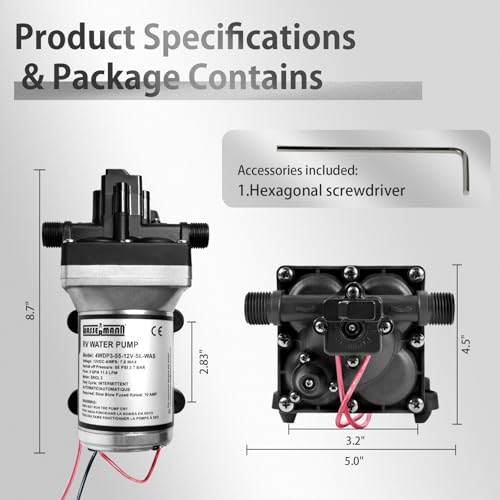 Image of WASSERMANN RV Water Pump 12V DC 4008-101-A65 /E65 Replacement, 3.0 GPM 55PSI, Quiet Pump with Pressure Switch for Camper RV Shower Garden Industrial Yacht Sprayer Food Truck Travel Trailer Water Pumps