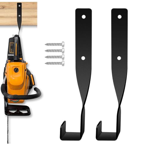 Buhyujkm Soporte para motosierra, estante de almacenamiento montado en la pared, 9 x 1.5 pulgadas, 2 ganchos para motosierra, fácil instalación, organizador multifunción para garaje, cobertizo, taller