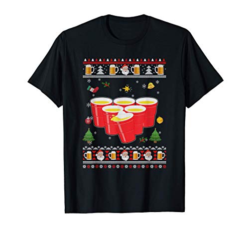 Beer Pong Drinking Game Ugly Christmas Sweater Funny Gift T-Shirt