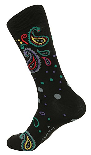 FineFit Man Cave Trouser Socks - One Size, Black Paisley