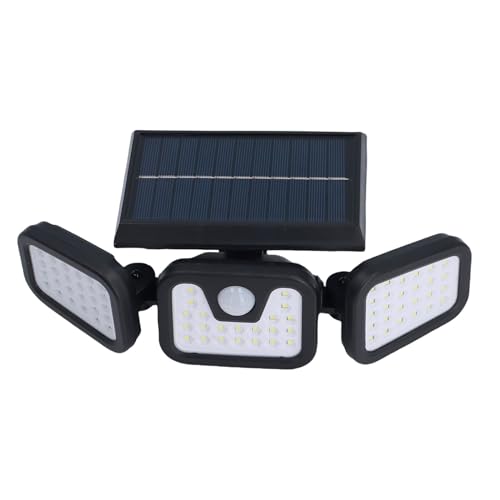 Qudinip Applique Murale Solaire à LED, 74 Perles, 3 Têtes Réglables, Grand Angle de 270°, 7,9 M, Détection Intelligente, étanchéité IP65, Batterie 2400 MAh, avec Panneau Solaire Haute