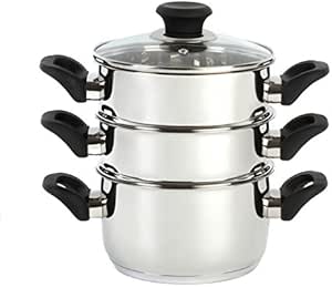 Cuit-Vapeur 3 Niveaux Russell Hobbs En Acier Inox - 18 Cm, Compatible Induction, Couvercle Verre