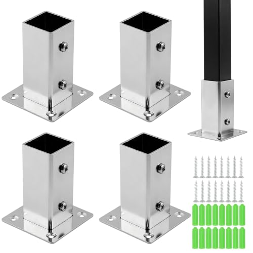 Antrader 4Pcs Square Stainless Steel Post Bases w Screws,1-1/6"x 1-1/6"x 3"