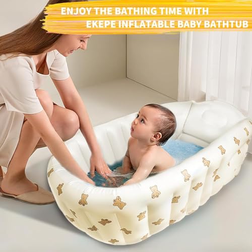 Image of HSR Inflatable Baby Bathtub with Built-in Air Pump, Newborn to Toddler Bath Tub 0-36 Months, Portable Travel Shower Basin with Back Support, Deflates and Folds Easily (0-36 Months)