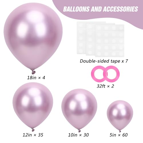 Image of RUBFAC Metallic Mauve Pink Balloons 129pcs Different Sizes Pack of 18 12 10 5 Inch, Latex Chrome Lilac Balloon Garland Arch Kit for Wedding Princess Birthday Party Engagement Bachelorette Decorations