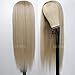 QD-Tizer Ash Blonde Synthetic Hair Wigs Long Straight Hair Mixed Platinum Blonde Color Natural HairLine Heat Resistant Fiber Hair Wigs for Fashion Women 32Inch