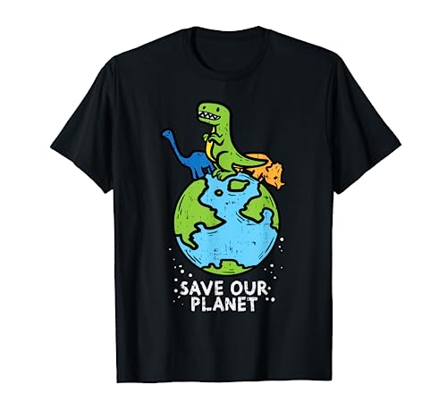 Dinosaurs Save Our Planet Cute Earth Day 2021 Boys Kids Gift T-Shirt