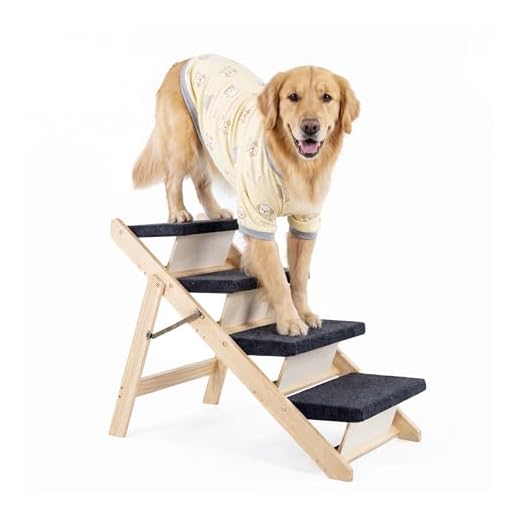 MEWANG Wooden Dog Stairs/Steps - Foldable 4 Levels Pet Stairs & Ramp Perfect for Beds and Cars - Portable Dog/Cat Ladder Up to 110 Pounds