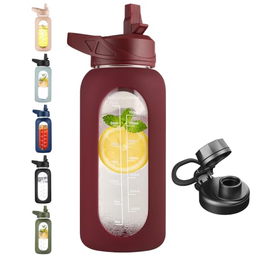 Image of CIVAGO 32 oz Glass Water Bottle with Straw, Large Motivational Water Jug