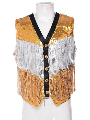Chaleco de baile jazz para hombre con brillo y franja multicolor 5
