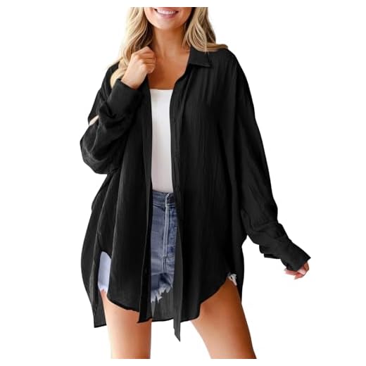 Saodimallsu Womens Oversized Button Down Shirts Long Sleeve Irregular Hem Blouse Tops Black