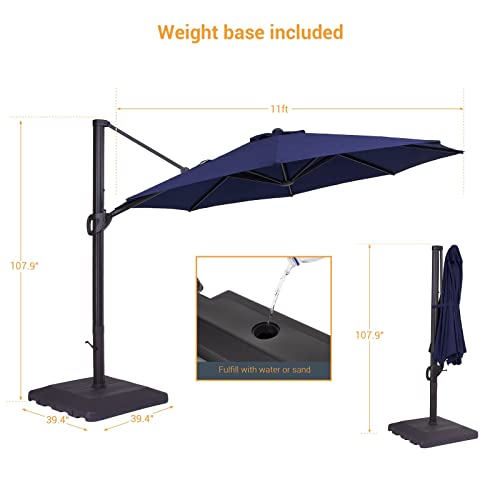 11 Ft Patio Umbrella With Weight Base Included, Aluminum Offset Cantilever Outdoor Umbrella Market Hanging Umbrellas With 360°Rotation Device And Unlimited Tilting System, Large Garden Patio Umbrella , 8 Ribs, 280G/Sqm Polyester (Shade&Flame) #TOP1