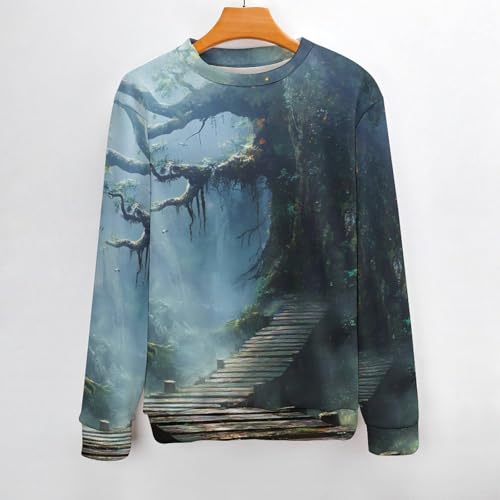 Misty Forests with Towering Trees Men's Crew Neck Sweater Knit Pullover Women Casual Long Sleeve Crewneck Loose Fit Top2