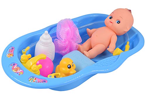 Baby Doll Bath Time Set, Boys Pretend Play Bath Tub Toys Games for Kids Toddlers Christmas Birthday Gift - Featuring 6