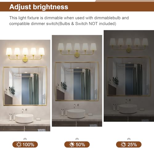 Image of Bathroom Vanity Light, Brushed Gold Bathroom Lighting Fixtures Over Mirror