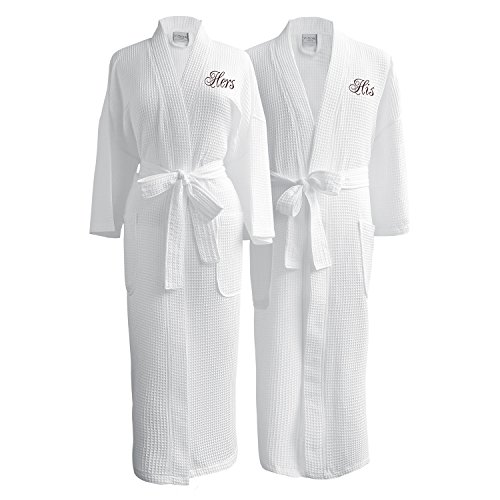 Luxor Linens Egyptian Cotton His & Hers Waffle Robes – Perfect Housewarming Gifts! (One Size with Gift Packaging, Custom Monogram)