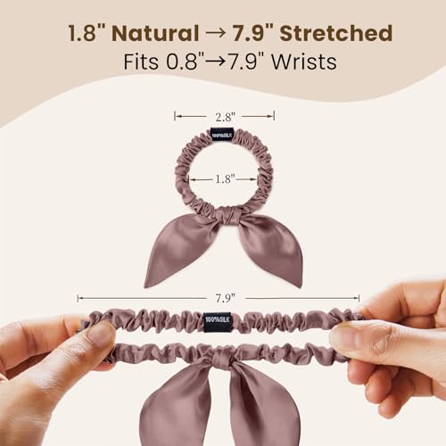 Image of THXSILK 100% Mulberry Silk Bow Scrunchies 3-Pack, 22 Momme Cute Bunny Ear Hair Ties for Women, No Damage Ponytail Holders for Fine Hair, Kawaii Hair Accessories for Girls(Pink, Purple, Ice Blue)