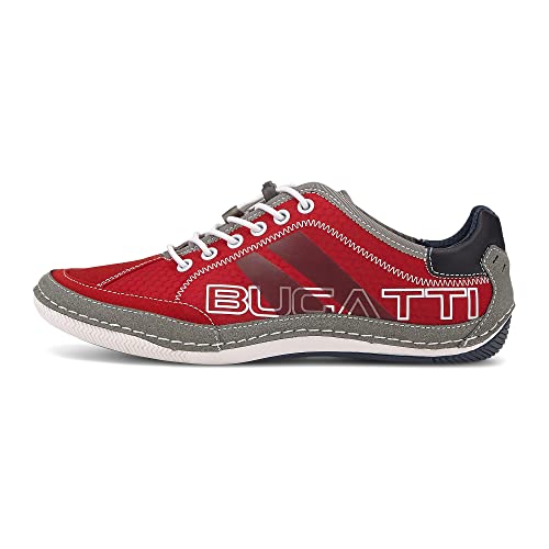 bugatti Herren Casual Sneaker mit Flexibler Sohle, Schnürschuh mit Memory Foam, Elastische Schnürsenkel, Rot, 42 EU