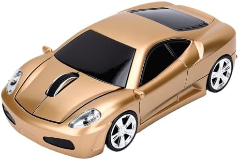 Pomya 2.4G Wireless Sports Car Mouse, 1600 DPI Automatic Sleep Mouse with USB Receiver for PC Computer Laptop (Gold)