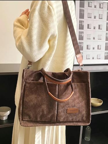 Image of Cherry Tote Bag for Women Canvas Patched Purse Cute Shoulder Bag Multi-Pocket Satchel Handbag for work travel