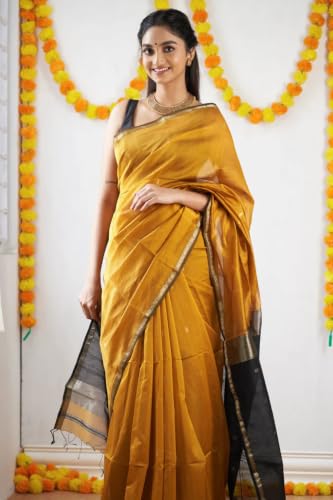 Image of SGF11 Women's Kanjivaram Soft Cotton Linen Silk Saree With Blouse Piece