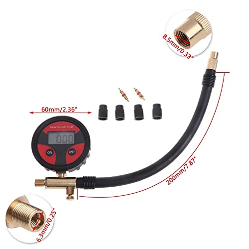 Manometro 0-200PSI Misuratore di pressione dell'aria Misuratore a quadrante Tester Misuratore di pressione digitale per pneumatici in rame in rame Strumento compatibile con auto, camion, bici, auto,
