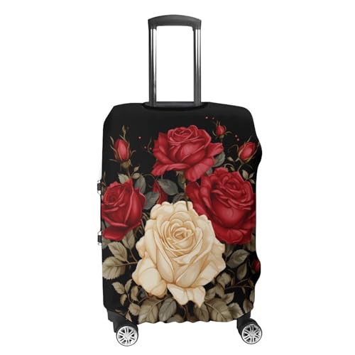 Travel Luggage Cover Elastic Suitcase Protector Anti-Scratch Washable Red Roses And White Roses Luggage Sleeve Tsa Approved Carry on Covers Baggage Cover Fits 18-32 Inch Luggages4