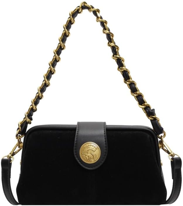 Women's Shoulder Bag with Gold Chain Strap Fetro Crossbody Small Square Bag Autumn and Winter All Fashion