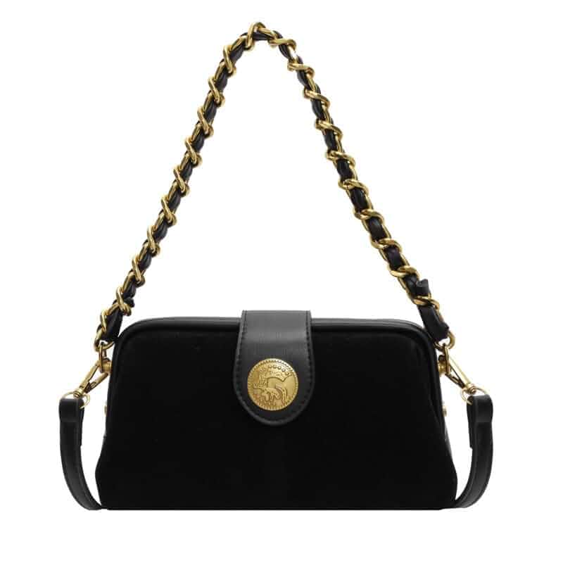 QsicTaco Retro Suede Mini Purse with Gold Chain Handles | Shoulder Purses, Crossbody Strap, For Party, Date