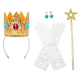 YOLINYOISH Princess Peach Costume Accessories Dress Up Set with Crowns, Necklaces, Wands, Rings, Gloves Halloween Cosplay Costume Toys for 3-6 yr for Girls Toddler