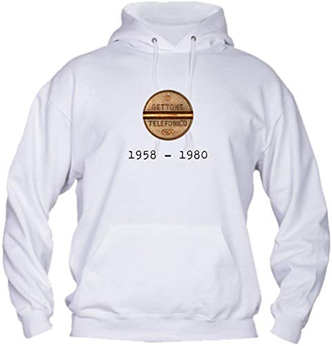  Felpa Uomo con Cappuccio Basic Top qualità Top vestibilità - Gettone telefonico - Divertente Humor Made in Italy (XL, Bianco)