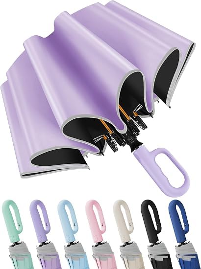 Image of Seniny Windproof Travel Umbrella, Automatic Umbrellas for Rain, Portable & Compact Umbrellas for Backpack, Strong UV for Protection, Folding Small Sun Umbrella for Car, Walking, Coral Pink, 38 inches