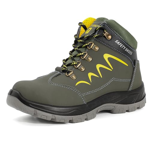 Find the Best Safety Boots Size 10 for Work 15 ESTAMICO Steel Toe Work Boots For Men Puncture Proof Industrial & Construction Boot Waterproof Safety Shoes, Green 10