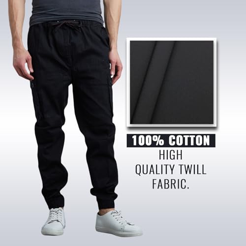 Men's Cotton Twill Cargo Joggers, Multi Pocket, Drawstring Joggers Stretch Pant for Casual, Lounging and Outdoor3