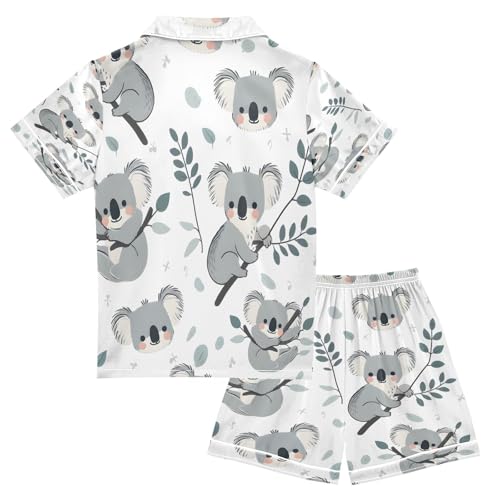 senya Pajama Sets Silky Button Down Nightwear Sleepwear Size 5-14 Years Leaves Grey Koala2