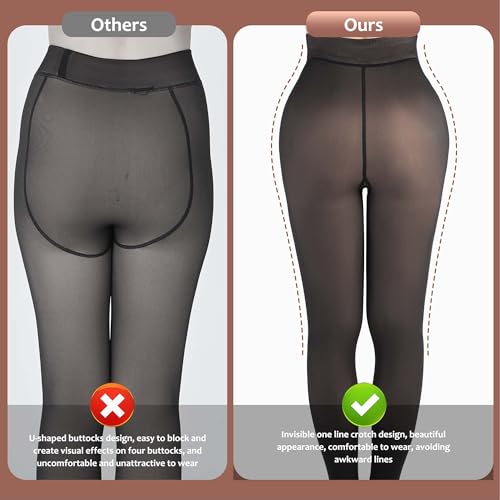 Image of UISLII Fleece Lined Tights Women, Warm Footless pants,Fake Translucent Thermal Skin Colored Tights for Winter(Black XL-M)