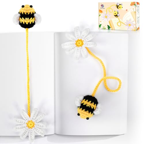 Image of Crochetta Crochet Kit for Beginners, Crochet Starter Kit w Step-by-Step Video Tutorials, Beginner Crochet Kit for Adults Kids Women Men Complete Kit Included (Bee Bookmark)
