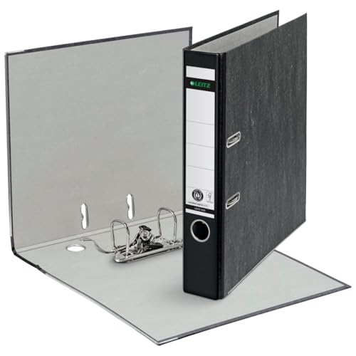 Leitz Qualitäts-Ordner 180°, 20er Pack, A4, 100 % recycelter Karton, Schmal, 5,2 cm Rückenbreite, Wolkenmarmor-Papier, Schwarzer Rücken, 10501095