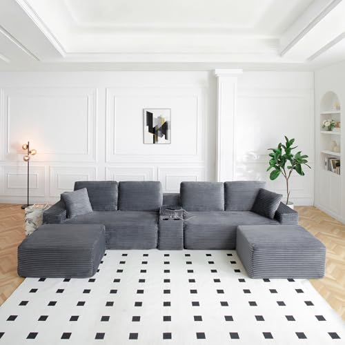 151" U-Shaped Sectional Couch, 6-Seater Oversized Modular Sectional Sofa with