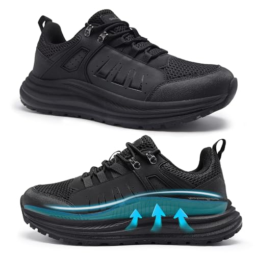 Men's Orthopedic Breathable Running Shoes: Arch Support Arthritis Plantar Fasciitis Orthotic Hammer Toes High Instep, Mid Trekking Fashion Hiking Trail Sneakers Black Size 10