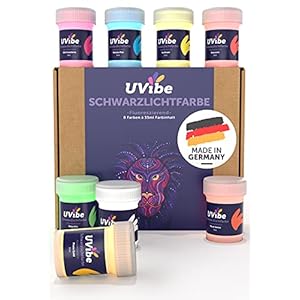 UVIBE Fluorescerende blacklight kleur – 8x opvallende neonverf voor muren, kunst en nog veel meer Made in Germany – dag…