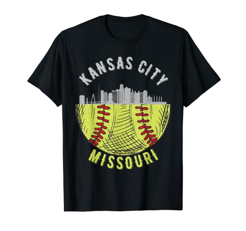 Cool Kansas City Missouri Skyline Softbol Fan City Downtown Camiseta